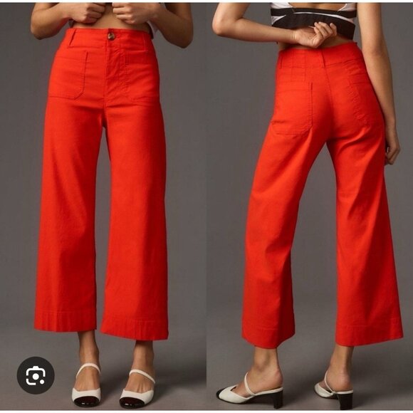 Maeve Anthropologie The Colette Linen Blend Wide Leg Pant Women 27 Petite Orange - Picture 1 of 9
